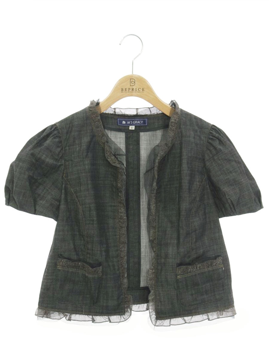 エムズグレイシー 024339 ジャケット 40 ブラック デニム フリル IT5JKC5WXQC2