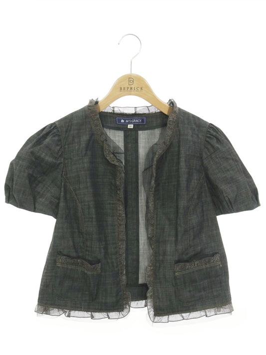 エムズグレイシー 024339 ジャケット 40 ブラック デニム フリル IT5JKC5WXQC2