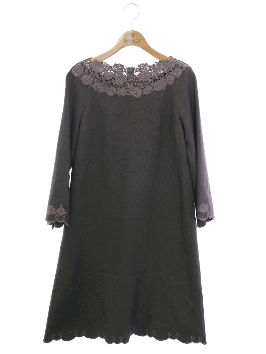 エムズグレイシー 011543 ワンピース 38 グレー レース 花 ウール 刺繍 ITGLFWRJ02SU