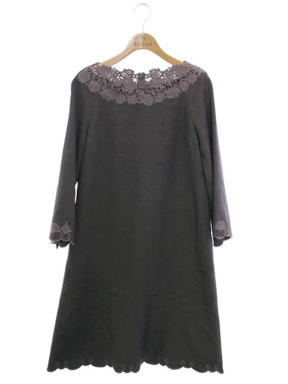 エムズグレイシー 011543 ワンピース 38 グレー レース 花 ウール 刺繍 ITGLFWRJ02SU