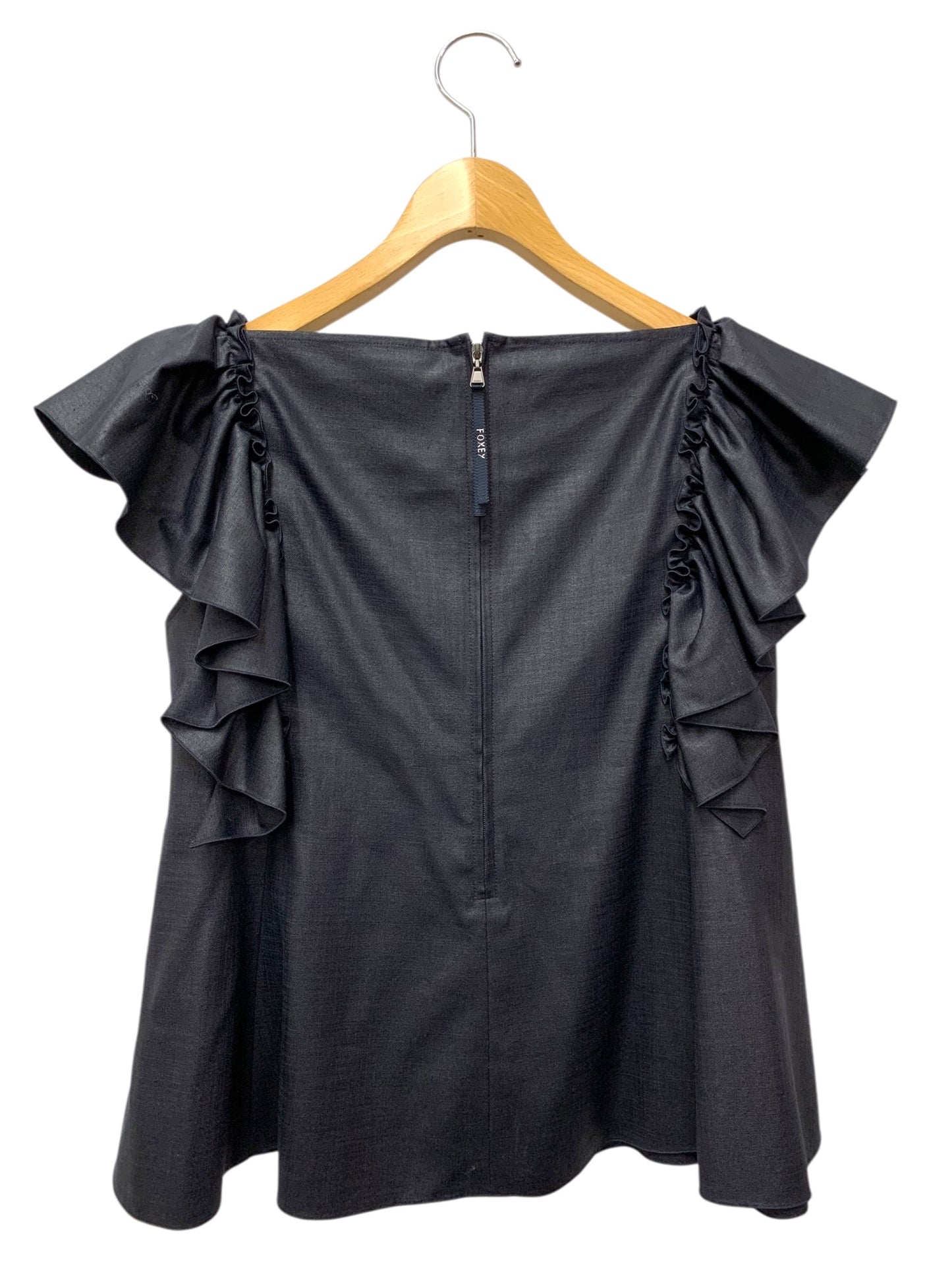 フォクシーニューヨーク Blouse Papillon 44698 ブラウス 38 ネイビー フリル スクエアネック IT1WF7MK1EIS
