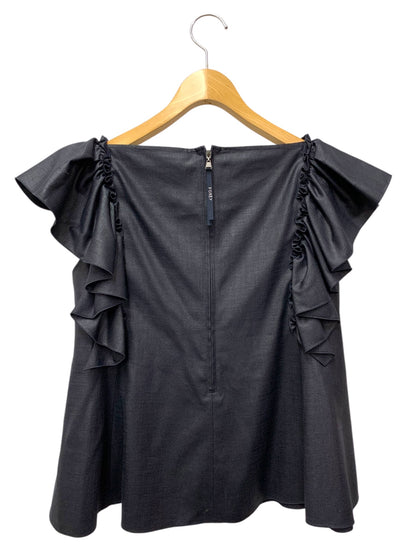 フォクシーニューヨーク Blouse Papillon 44698 ブラウス 38 ネイビー フリル スクエアネック IT1WF7MK1EIS