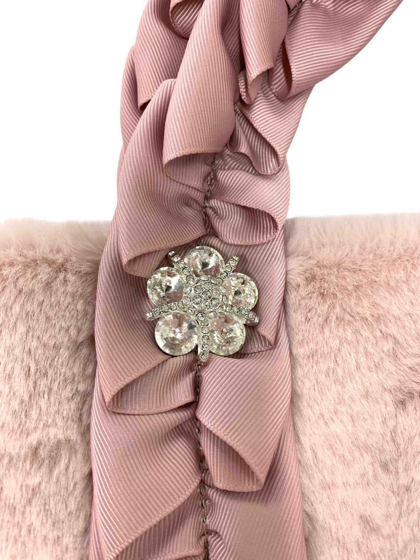 エムズグレイシー 394510 ハンドバッグ ピンク エコファー リボンハンドル ラインストーン ITJSAR0PD49I