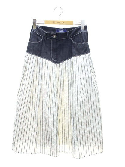 エムズグレイシー 417340 スカート 38 ネイビー/ホワイト デニム ストライプ タックフレア IT8U18KN1GG2