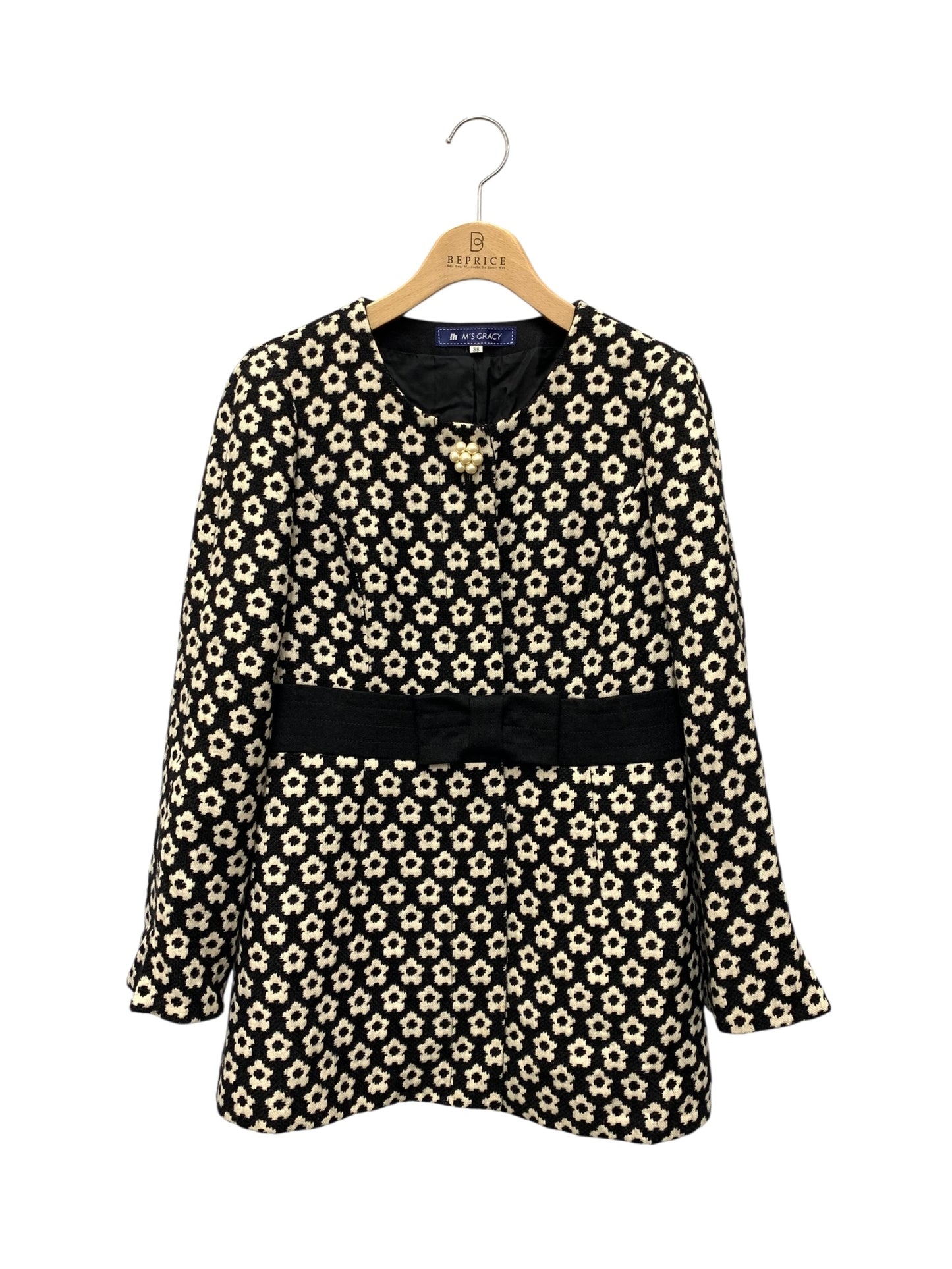 エムズグレイシー 224530 コート 38 ブラック フラワーモチーフ ITBZKH8UTNBC 【SALE】