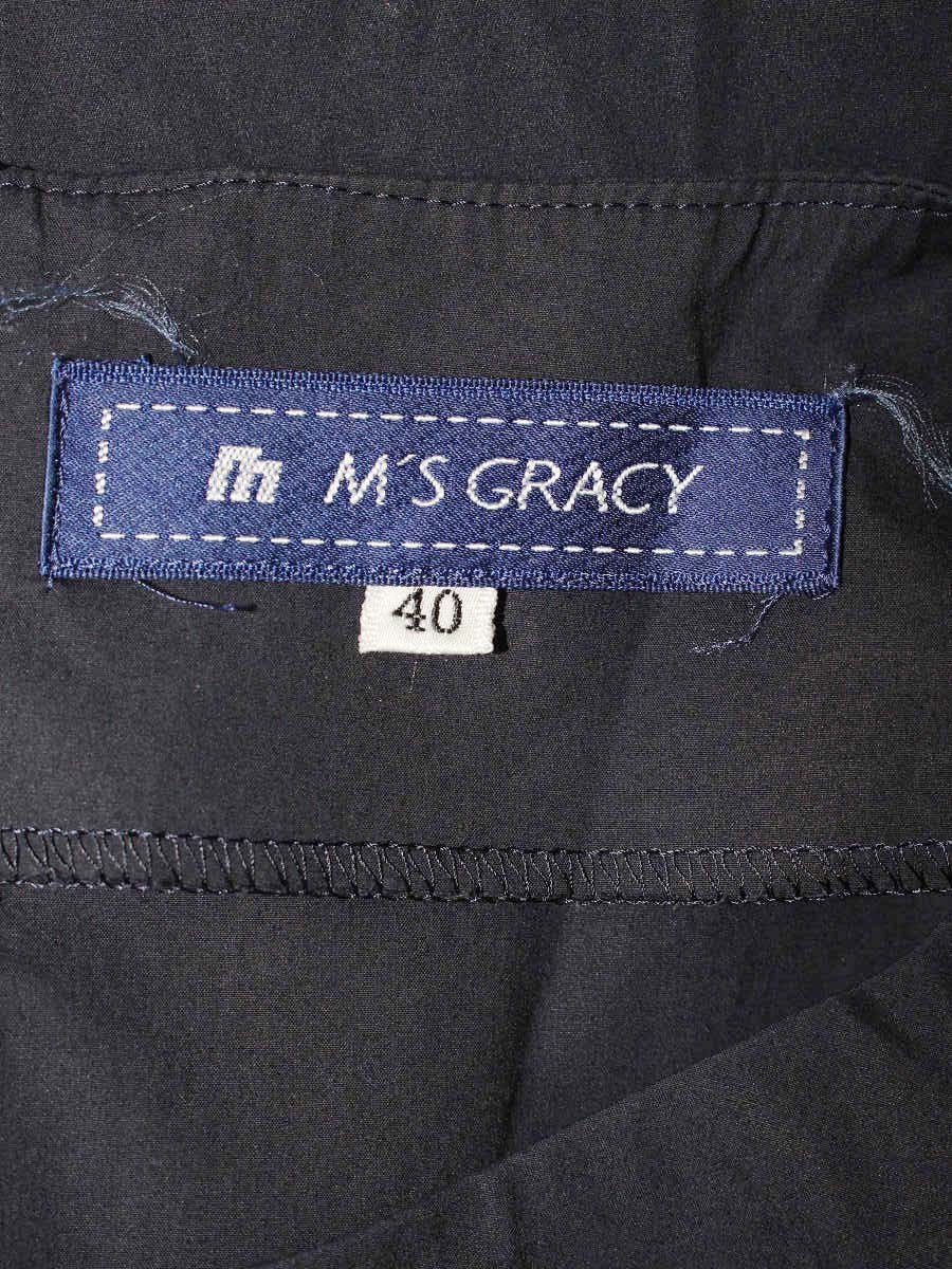 エムズグレイシー 520314 トップス 40 ネイビー リボン ギャザー IT4Z13W8FFVK