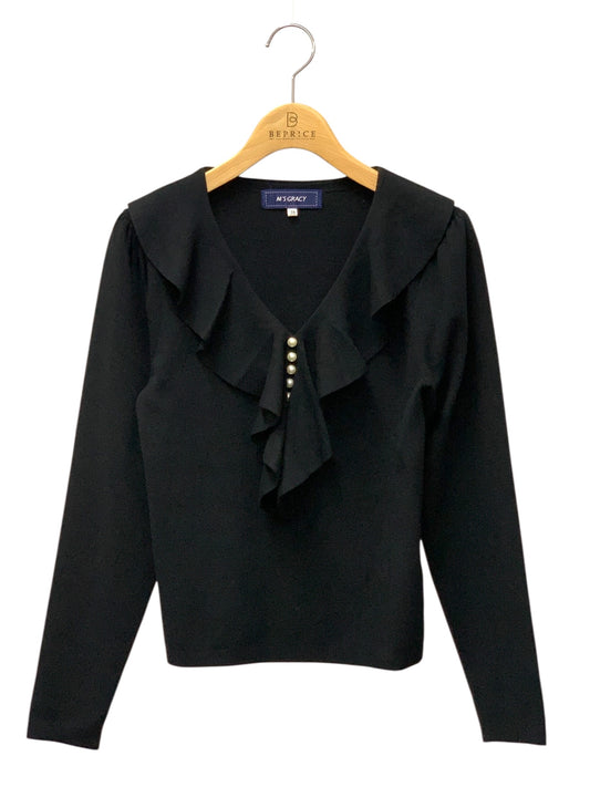 エムズグレイシー 518603 ニット 38 ブラック パール 衿フリル IT9RIUPSS2Y3