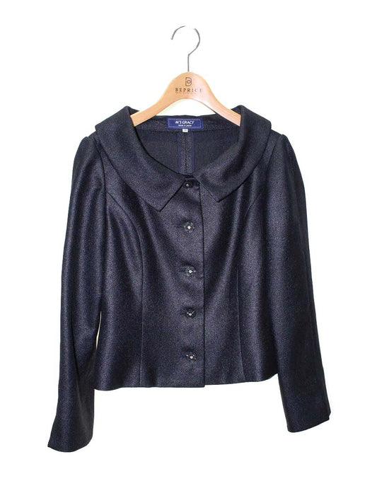 エムズグレイシー 914110 ジャケット 38 ネイビー カメリアボタン ラインストーン ITNW3L05JJ7U 【SALE】