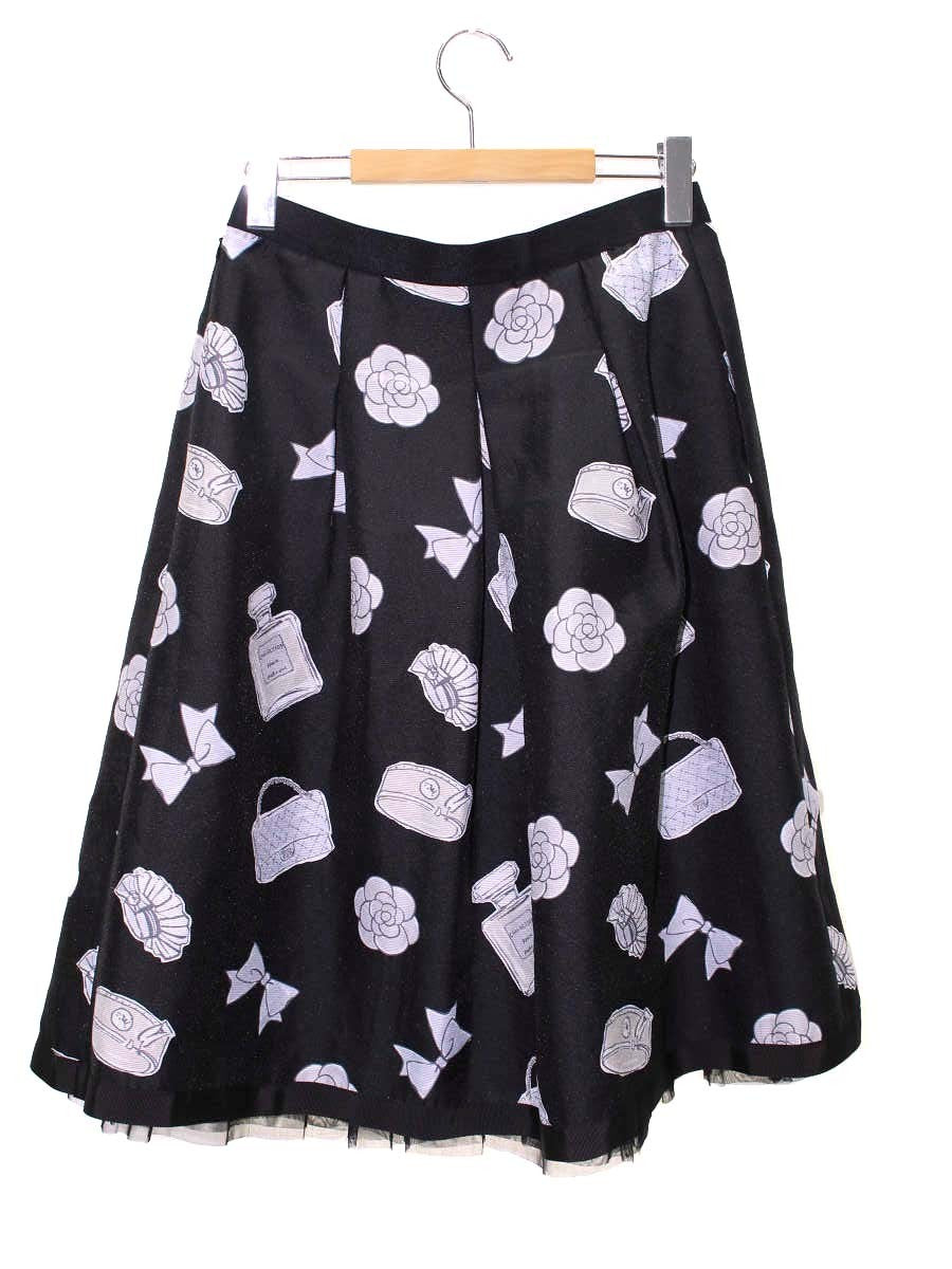 エムズグレイシー 117322 スカート 40 ブラック タック フリル アイコン ITS3YKLAHN8M