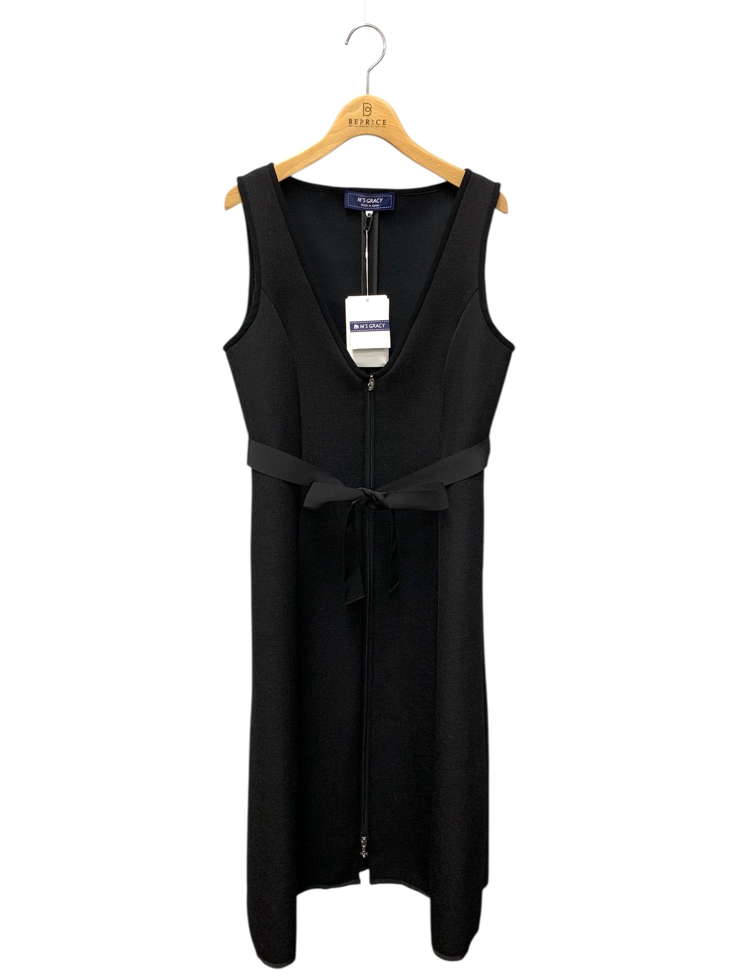 エムズグレイシー 411511 ジャンパースカート 40 ブラック ボンディング リボン フロントジップ IT6P9PIUTY2O