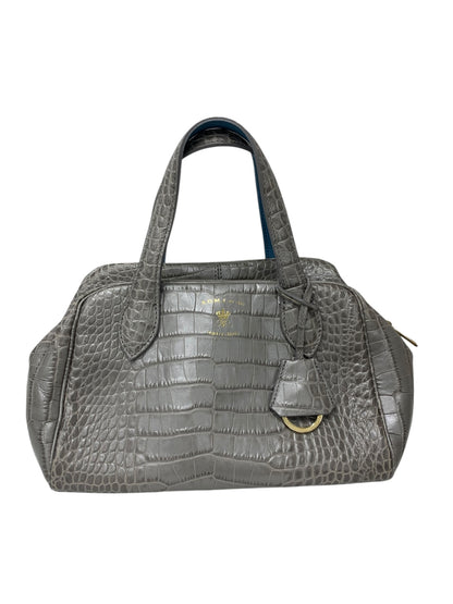 エーディーエムジェイ ハンドバッグ グレー ミニ ショルダー 2way クロコ型押し レザー ITDDE0NB8LBR