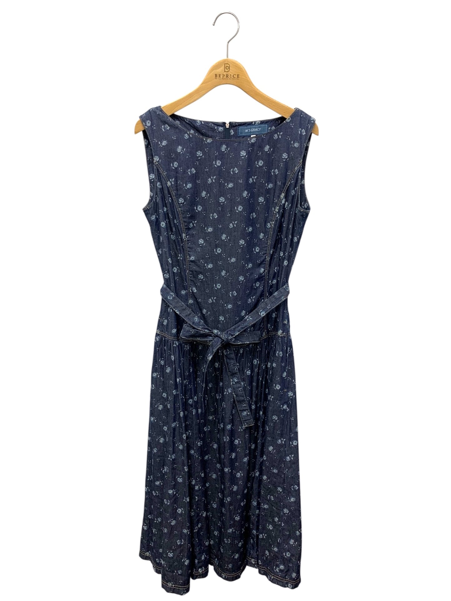 エムズグレイシー 小花モチーフ 511348 デニムワンピース 38 ネイビー フラワーモチーフ ITLOII1CK50K
