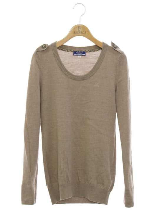 バーバリーブルーレーベル E1N22-274-40 ニット 38 ブラウン ウール 肩ボタン リブ ITHYNTS8QHZK