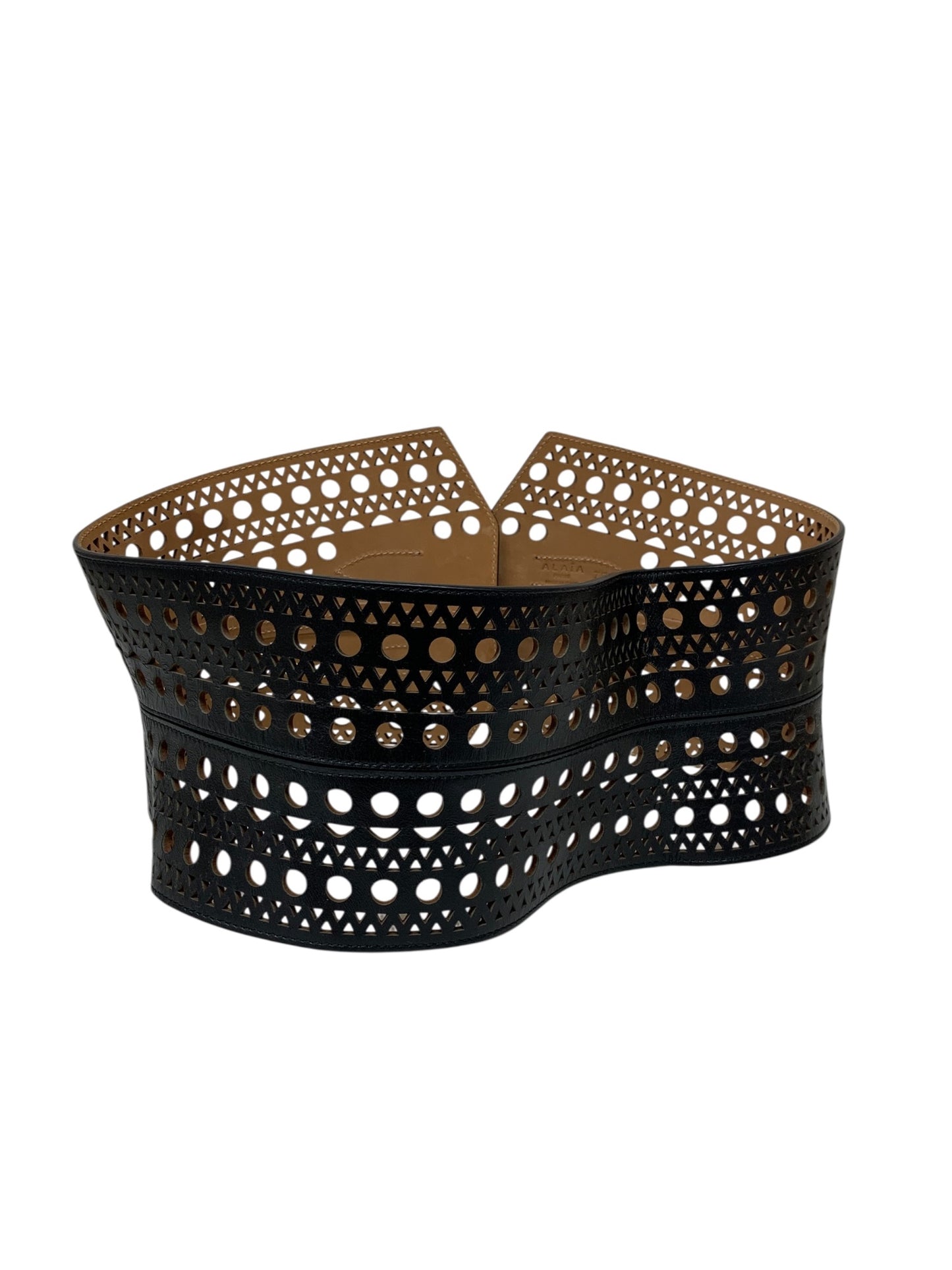 アライア コルセット ブラック カットワーク レザー ダブルベルト ITUU54AKTQG8