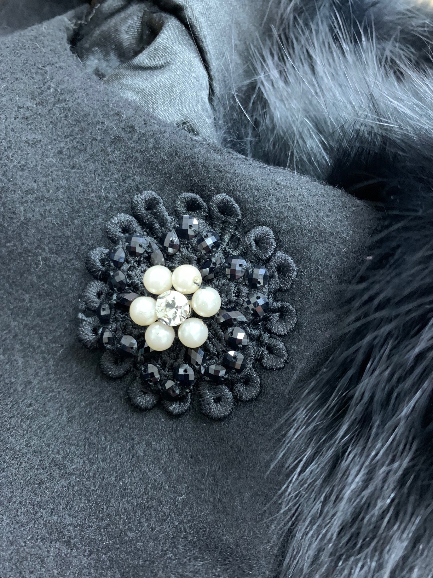 スーパービューティー ロングコート 44 ブラック フォックスファー ウール ITRL9F37MNPJ