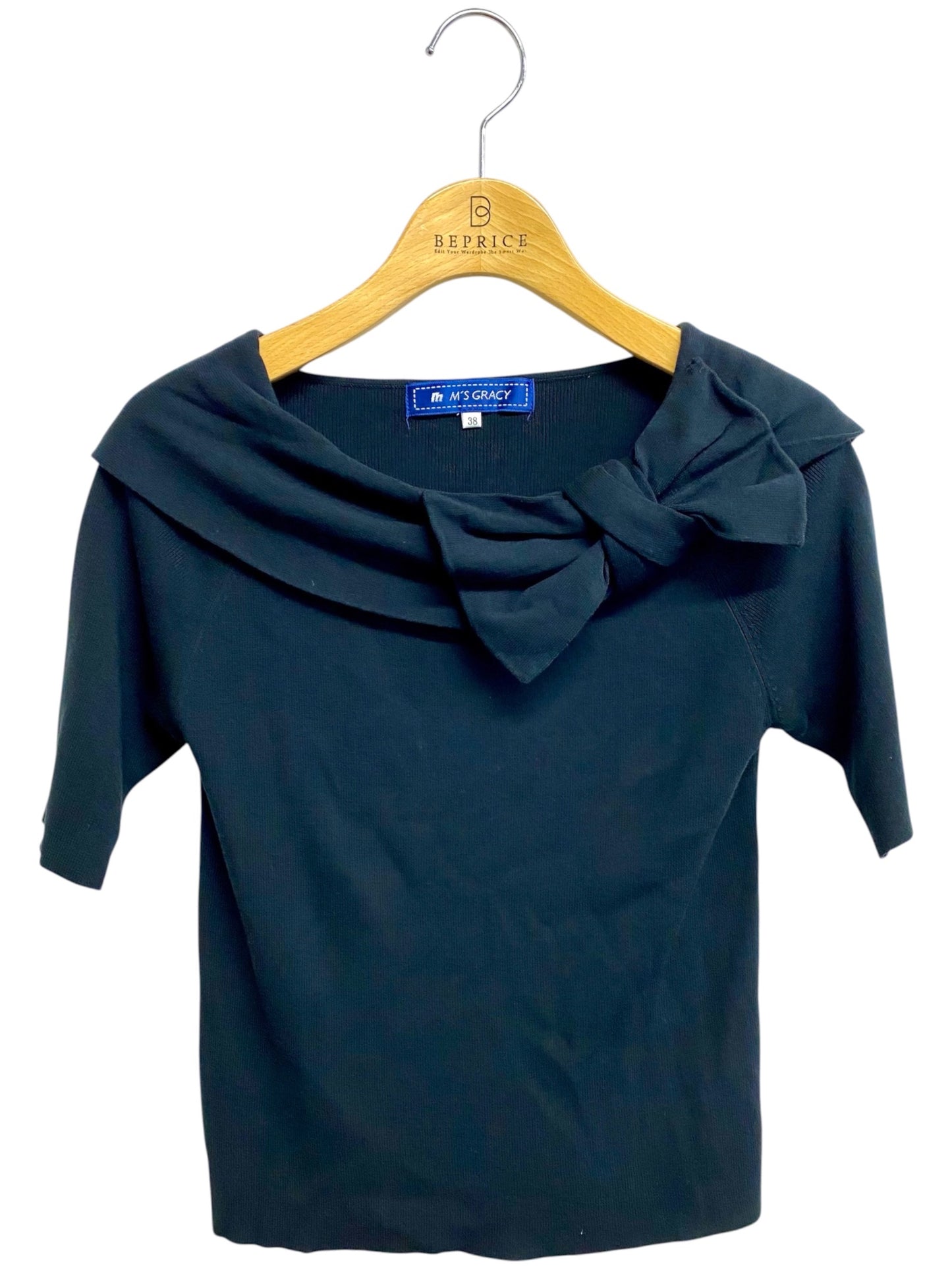 エムズグレイシー 628332 Tシャツ カットソー 38 ブラック リボン ITZR6D7M5GTE