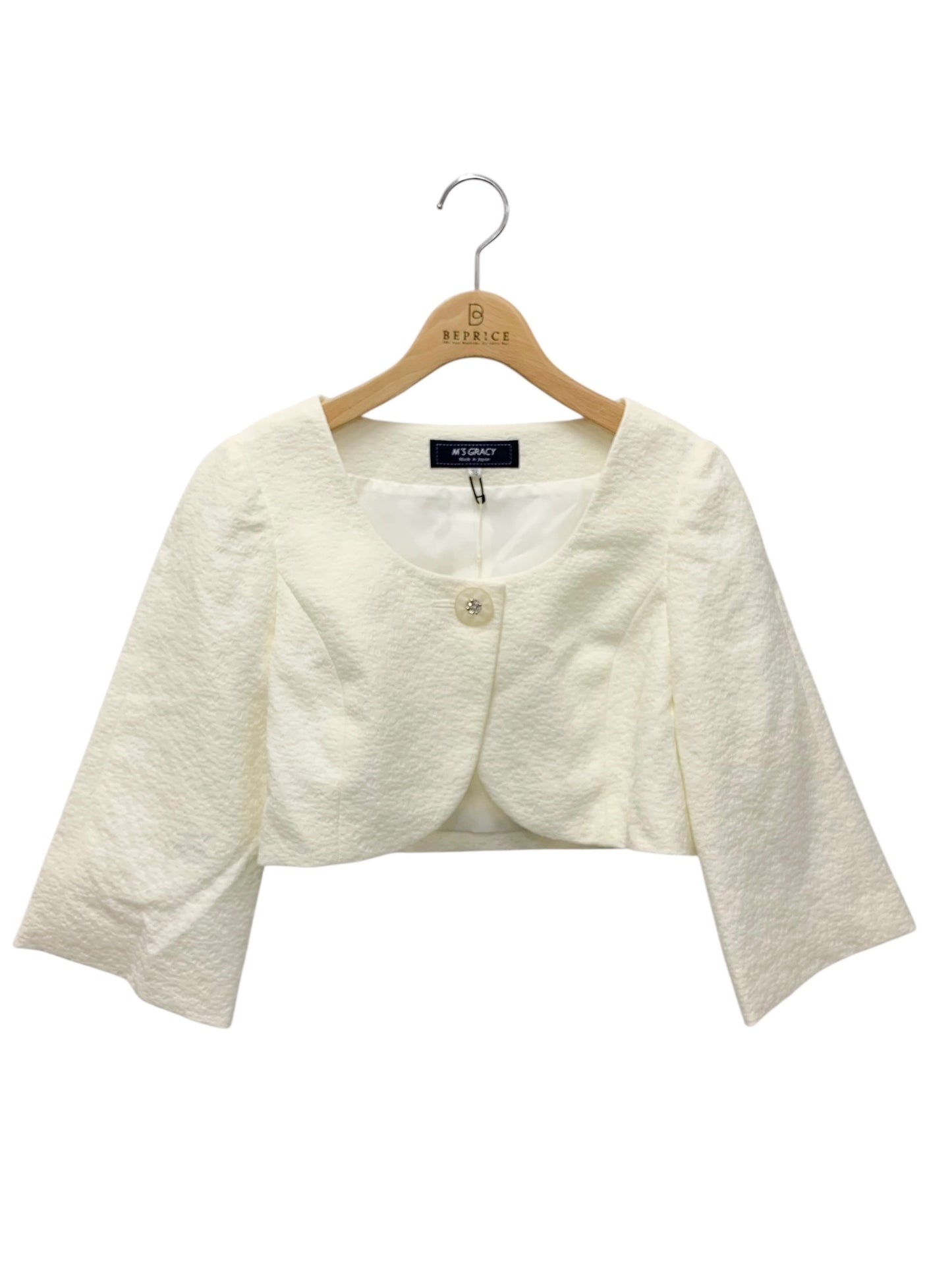 エムズグレイシー 414103 ジャケット 36 ホワイト ジャガード ラインストーン コンパクトボレロ IT9947SOM0S5 【SALE】