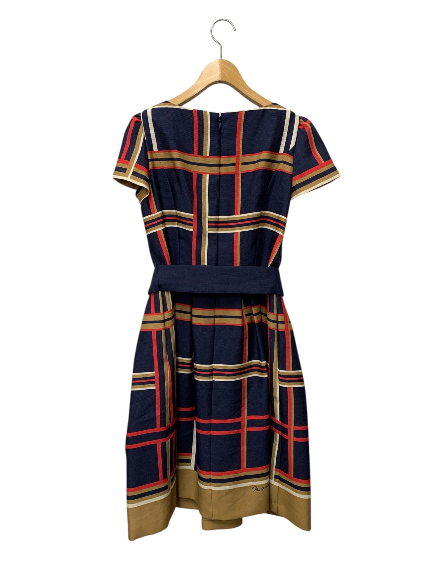 エムズグレイシー 111307 ワンピース 38 ネイビー マリンチェックワンピース IT6DGZWOBOD3