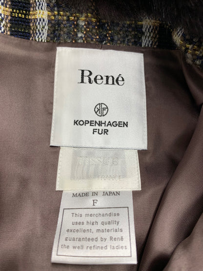 ルネ TISSUE 6938120 コート F ブラウン ジップアップ  ツイード ミンク フォックスファー IT8Q70R3T347