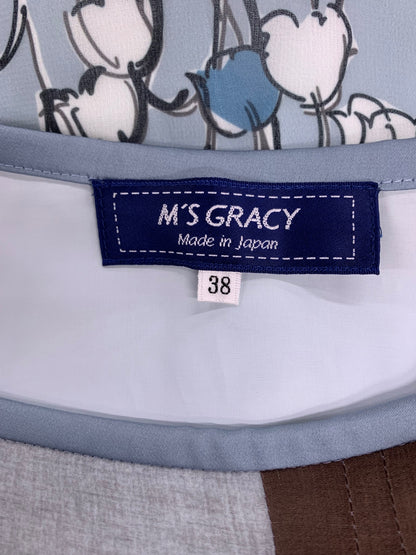 エムズグレイシー 017136 スカート 38 ブルー フラワーモチーフ フレア ITX17VGHKT1K