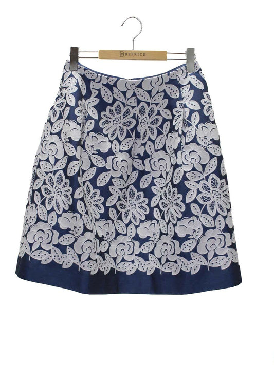 エムズグレイシー 627102 スカート 40 ネイビー フラワーモチーフ フレア IT0SHAMT6NOU