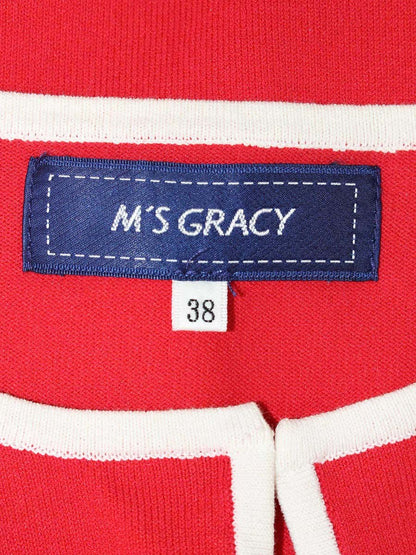エムズグレイシー 018306 カーディガン 38 レッド ニット リブボーダー IT3S2HNG65CC