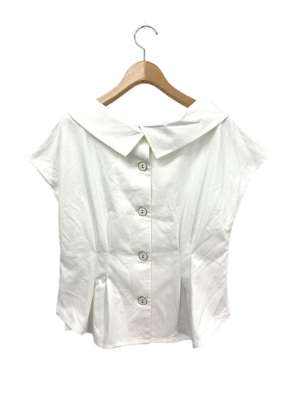 エムズグレイシー 015331 カットソー 38 ホワイト ロールカラー バックボタン ITW0SLD35DDV