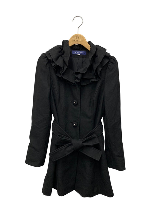 エムズグレイシー 529511 コート 36 ブラック フリル襟 ウール混 ウエストベルト付き IT6D3MAN7P5F