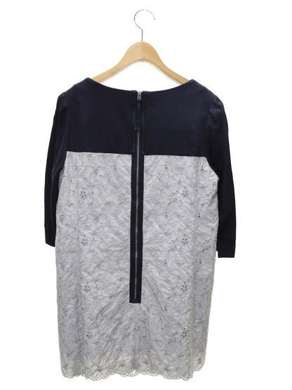 トゥービーシック W7M50-617-08 チュニック 44 ネイビー グレー 素材切替 刺繍 ITEI1GQNTTJQ