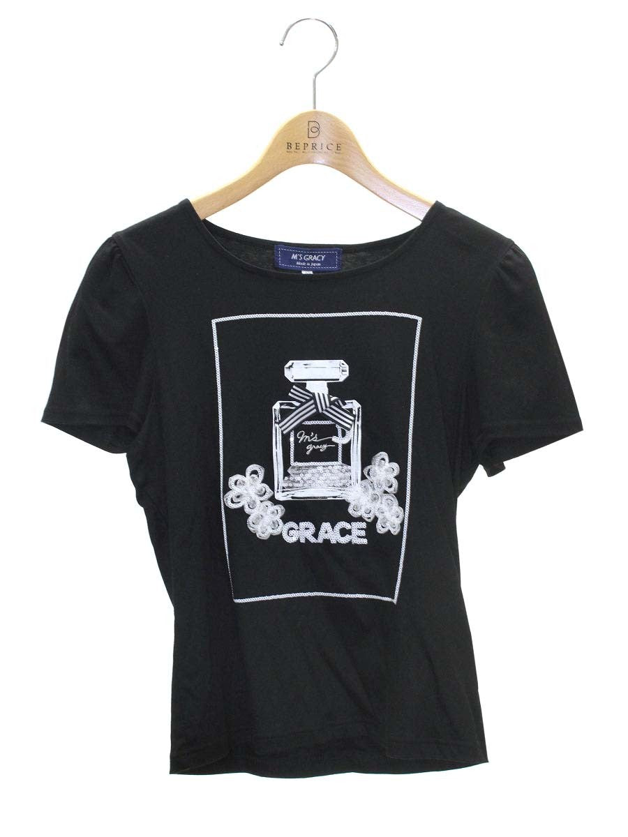 エムズグレイシー 215327 Tシャツ 38 ブラック カットソー 香水瓶モチーフ ITQ9TQS9GQ23