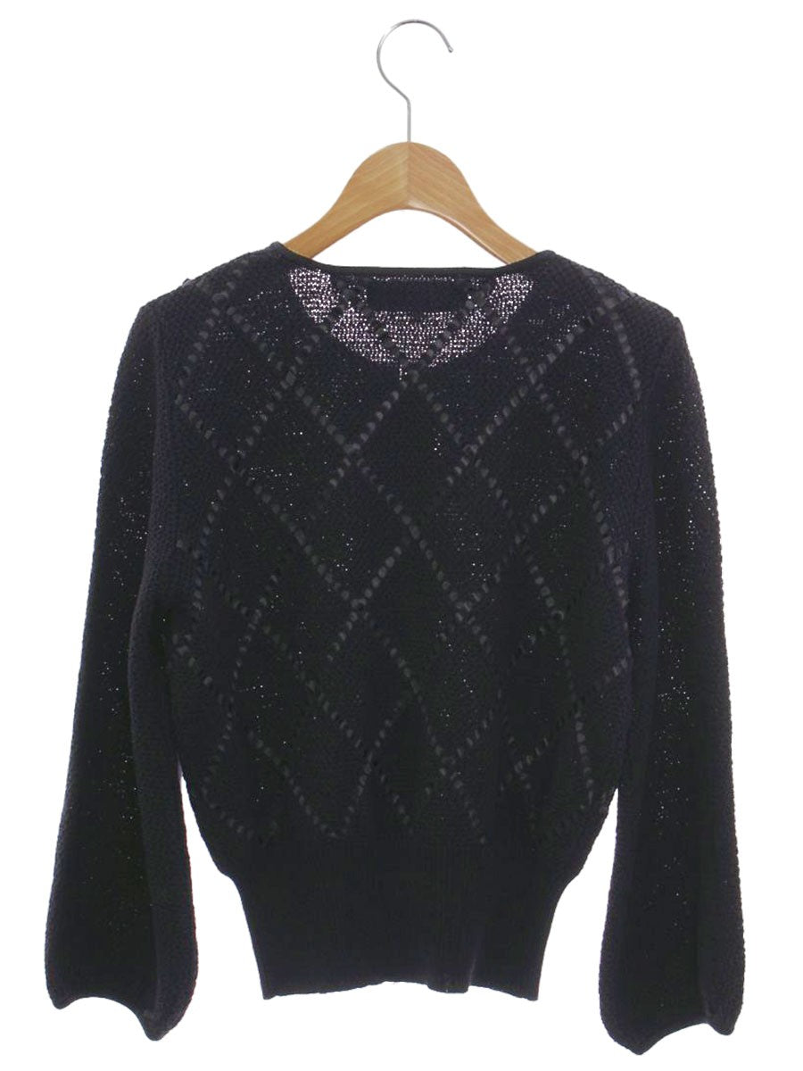 エムズグレイシー 818137 カーディガン 38 ブラック ジップアップ リボン ITS86AEXJOXG