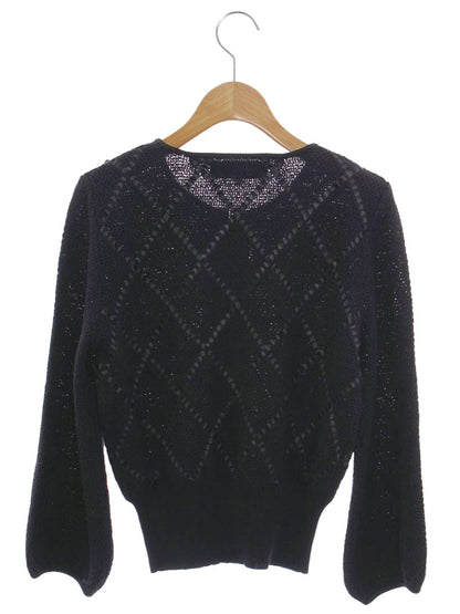 エムズグレイシー 818137 カーディガン 38 ブラック ジップアップ リボン ITS86AEXJOXG