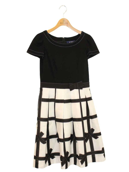 エムズグレイシー Ribbon Check Dress 811317 ワンピース 36 ブラック 半袖 リボン チェック ITGR99LJ5IS4