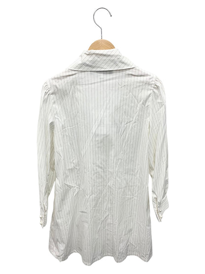 エムズグレイシー 110325 ブラウス 38 ホワイト リボン パールボタン ストライプ ITRI412VVULW
