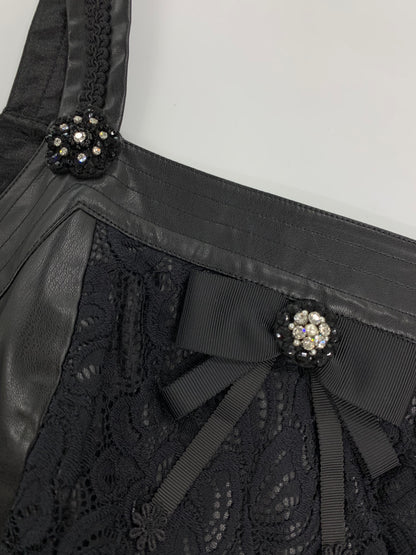 スーパービューティー ワンピース 38 ブラック フェイクレザー リボン レース IT6NETUNT2SY