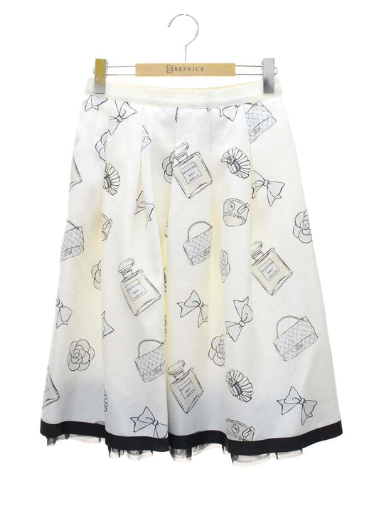 エムズグレイシー モチーフプリントスカート 117322 38 ホワイト IT2NU7218XZY