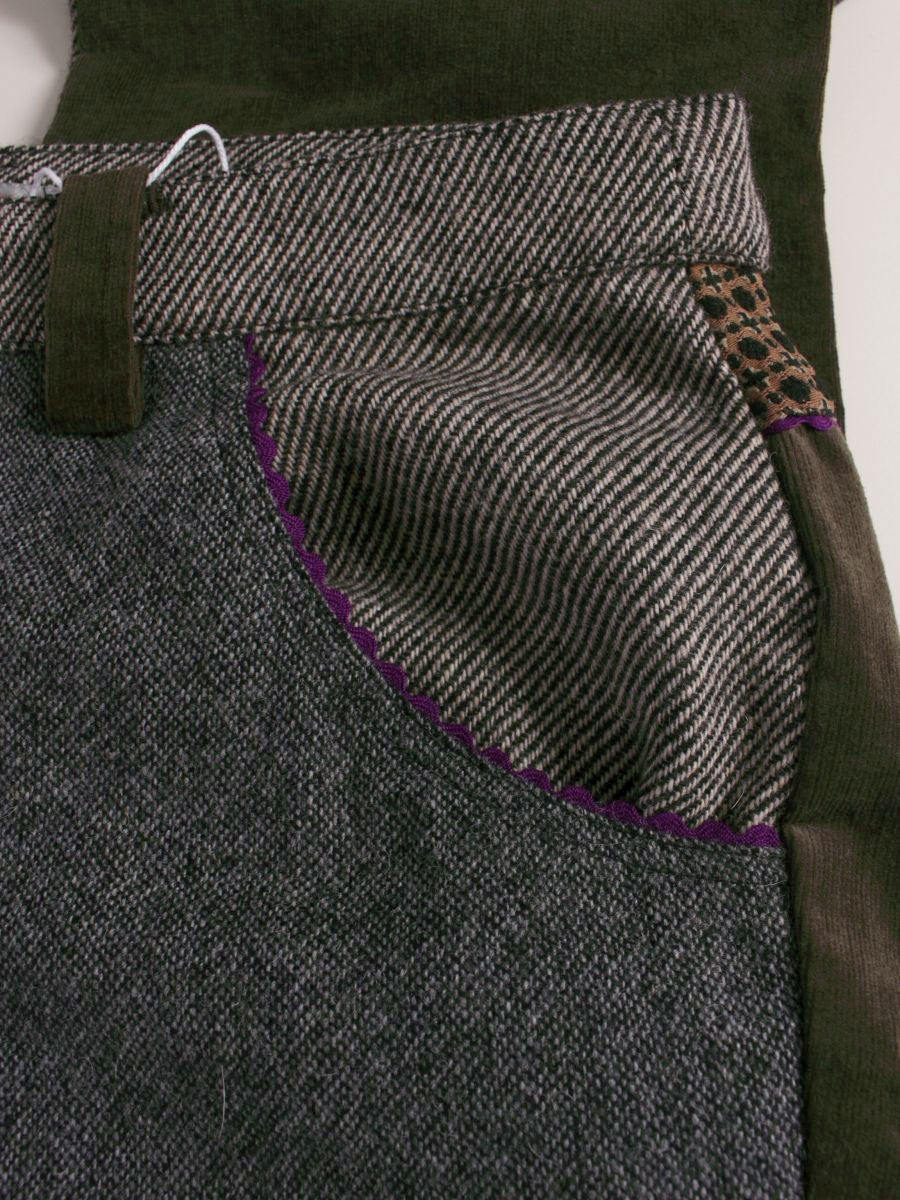 アルベロベロ 418015 パンツ F カーキグリーン コーデュロイ パッチワーク ビジュー ITTECGZJV1T4