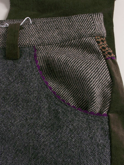 アルベロベロ 418015 パンツ F カーキグリーン コーデュロイ パッチワーク ビジュー ITTECGZJV1T4
