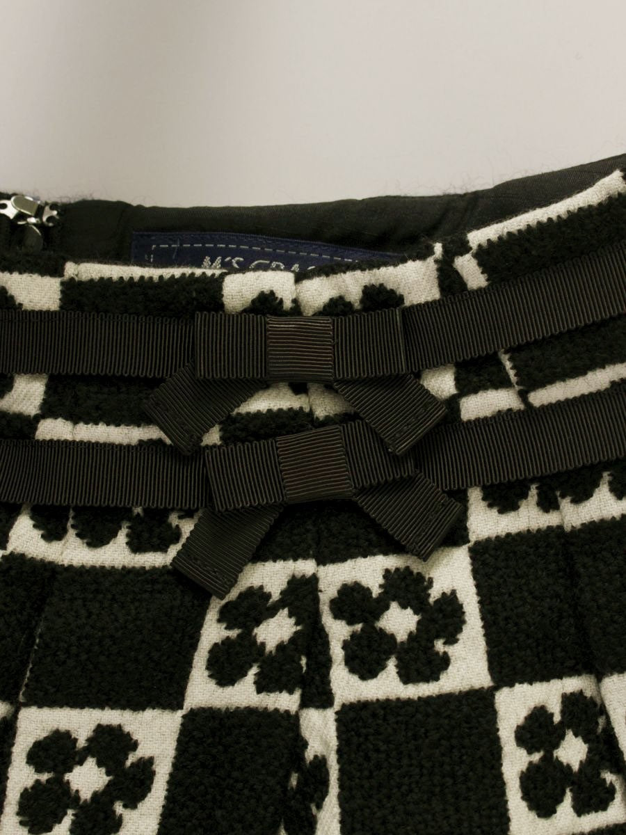 エムズグレイシー 017532 スカート 40 ブラック カメリアモチーフ チェック ニット ITFA37MJL051