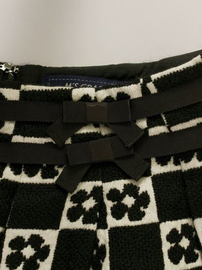 エムズグレイシー 017532 スカート 40 ブラック カメリアモチーフ チェック ニット ITFA37MJL051