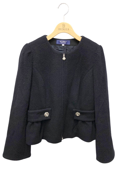 エムズグレイシー 0200 ジャケット 38 ネイビー カメリアボタン Ｗジップ ウール ITEYN1LU8M2O