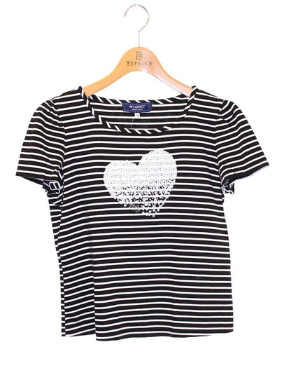 エムズグレイシー 915334 Tシャツ カットソー 38 ブラック ボーダー ハートモチーフ スパンコール IT55D02DAPPA