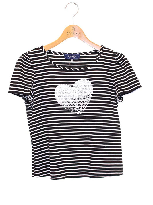 エムズグレイシー 915334 Tシャツ カットソー 38 ブラック ボーダー ハートモチーフ スパンコール IT55D02DAPPA