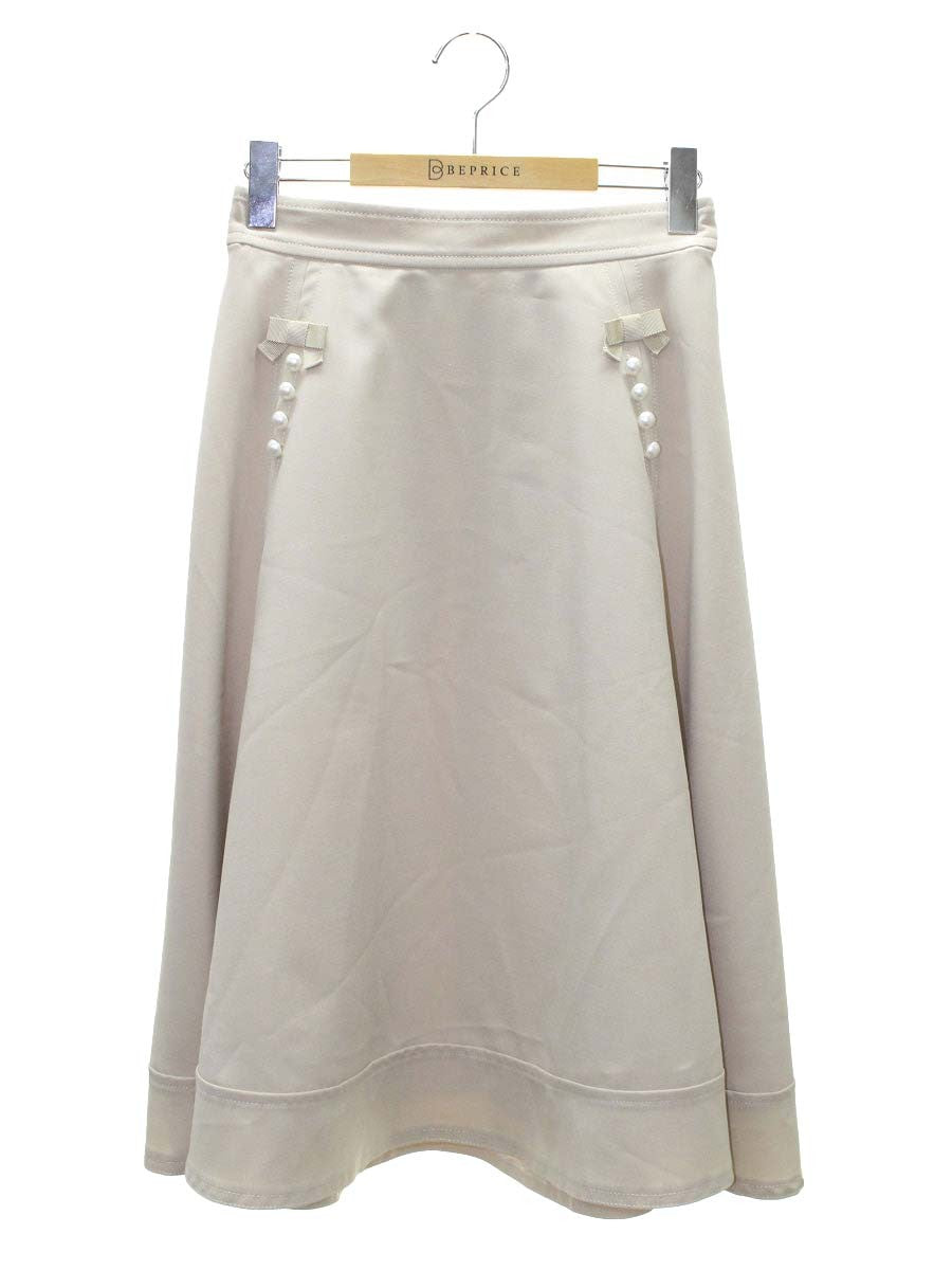 エムズグレイシー 317301 スカート 38 ベージュ パール付きフレア IT7E3W05DS86