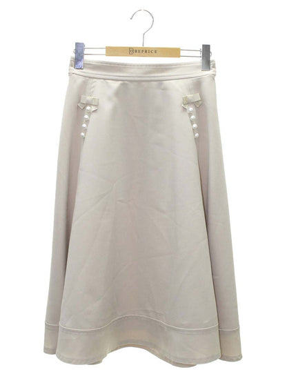 エムズグレイシー 317301 スカート 38 ベージュ パール付きフレア IT7E3W05DS86
