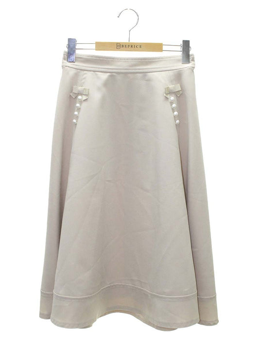 エムズグレイシー 317301 スカート 38 ベージュ パール付きフレア IT7E3W05DS86