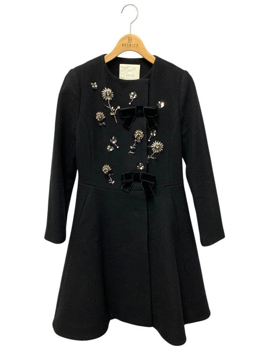 チェスティ 11W903 コート 1 ブラック ビジュー リボン IT2VA2HBO3DY