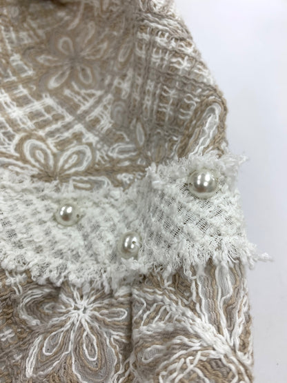ルネ ワンピース 36 ベージュ フラワーモチーフ 刺繍 パールビジュー IT4XUX7GDAPO