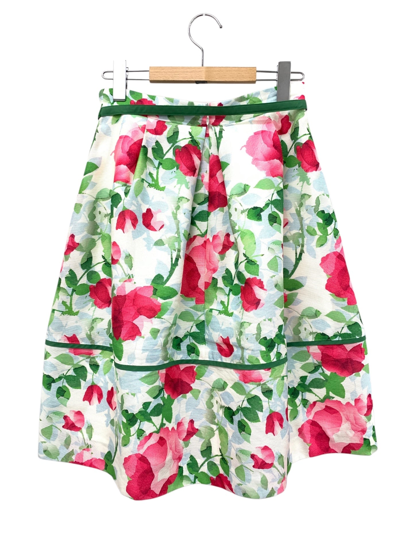 エムズグレイシー 017112 スカート 38 ホワイト 水彩 フラワーモチーフ フレア ITH8TYZIZ3XG