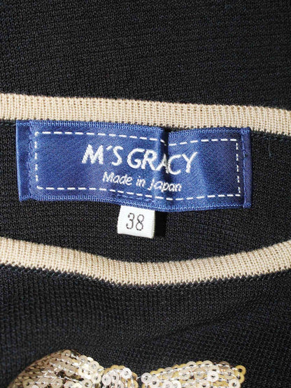 エムズグレイシー 728513 ニット セーター 38 ブラック リボンモチーフ スパンコール ITS2ELGIPXZ4